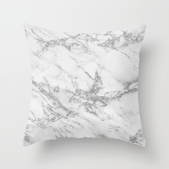 Elegant chic white gray silver glitter marble Throw Pillow | Society6