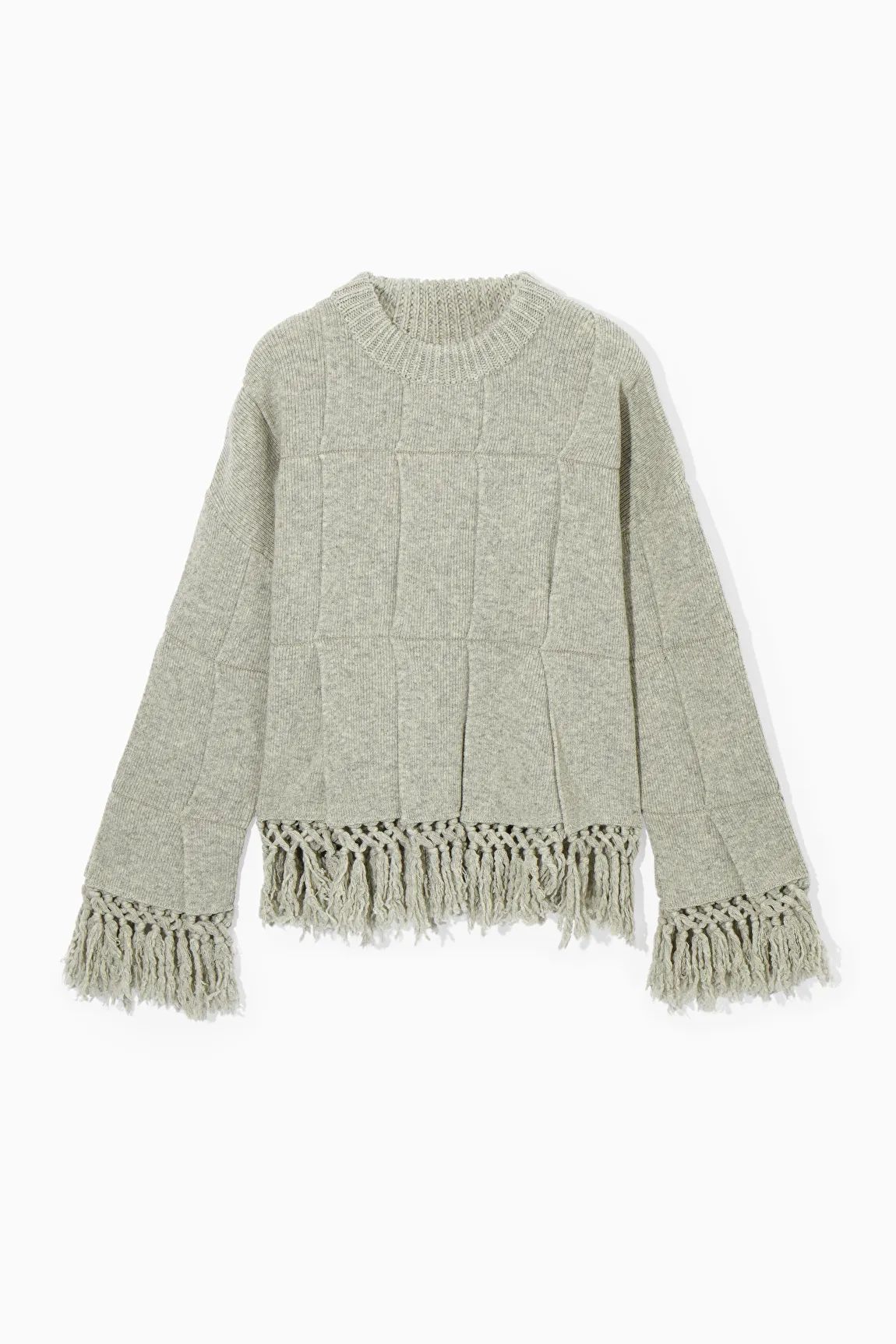 FRINGED PANELED WOOL SWEATER - LIGHT GRAY MÉLANGE - Knitwear - COS | COS (US)