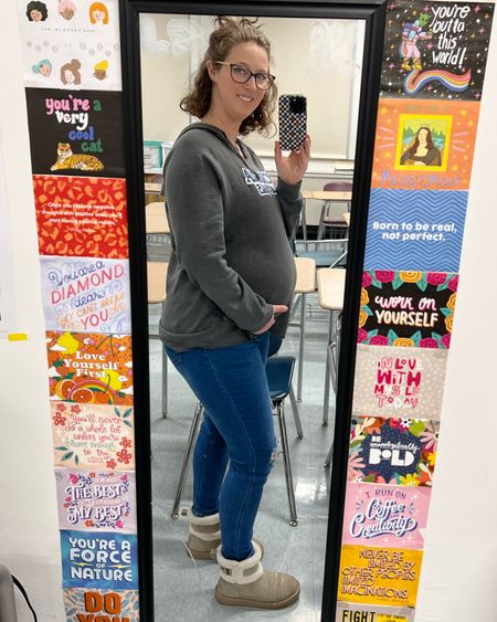 Less than 16 weeks to go. Kiddo is *very* active at different parts of the day and last night was no exception. 

Sweatshirt - L 
Pants - maternity L
Shoes - 7

#LTKmidsize #LTKworkwear #LTKbump