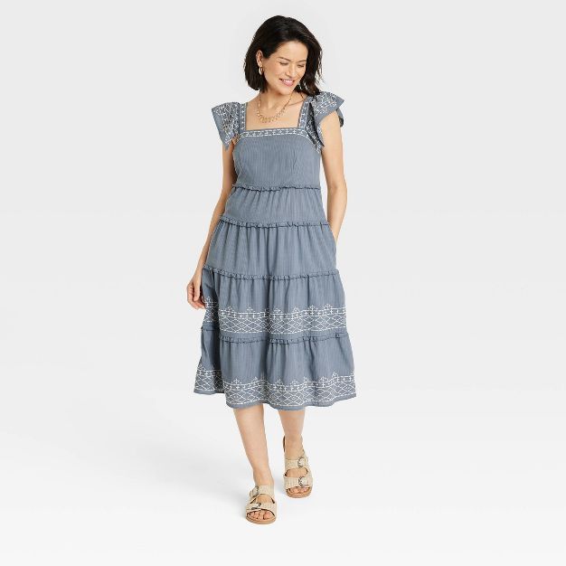 Women's Ruffle Short Sleeve Embroidered Tiered A-Line Dress - Knox Rose™ | Target