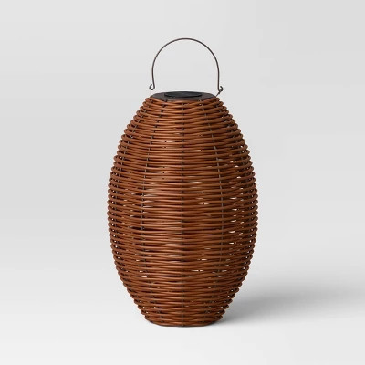 29"x19.4" Resin Wicker Woven Large LED Outdoor Lantern Dark Brown - Threshold | eBay US