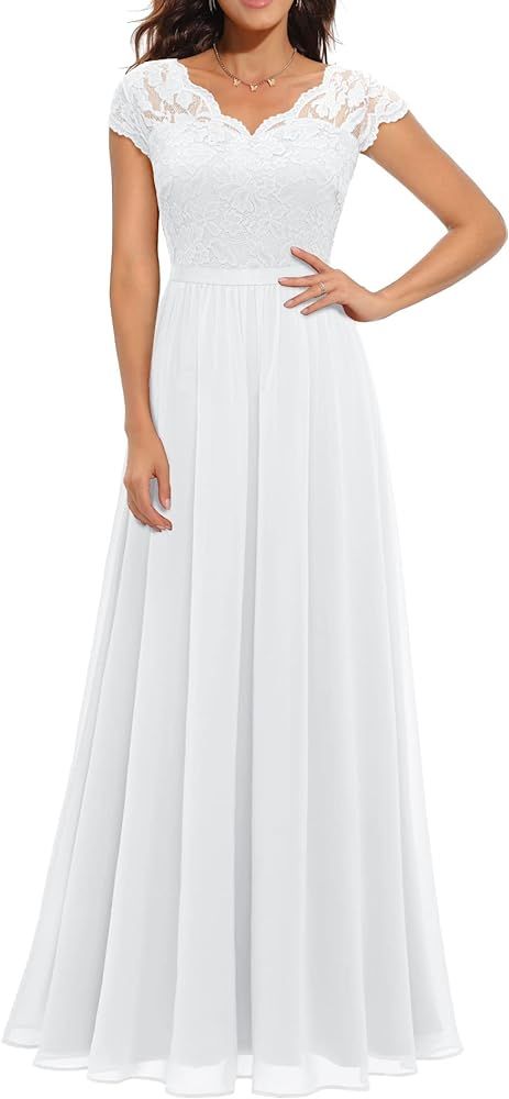 Daisyaner Women's Formal Floral Lace Maxi Dress Evening Party Elegant V-Neck Dresses for Wedding ... | Amazon (US)