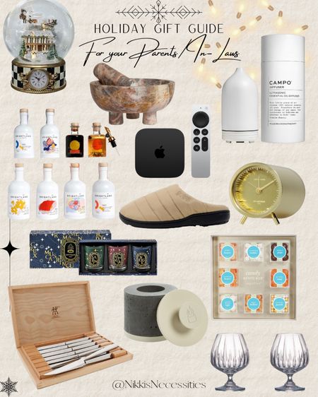 Gift guide 
Gifts for parents 
Gifts for in laws 
Gifts for adults 
Home gifts 
Wolf & badger 
Saks 
Nordstrom 
Anthropology 
Clock 
China 
Crystal classes 
Sugarfina candy 
Indoor fire pit 
Diptyque candles 
Olive oils 
Snow globe 
Diffuser 
Knife set 
Warm slippers 
Apple TV 

#LTKfamily #LTKGiftGuide #LTKHoliday