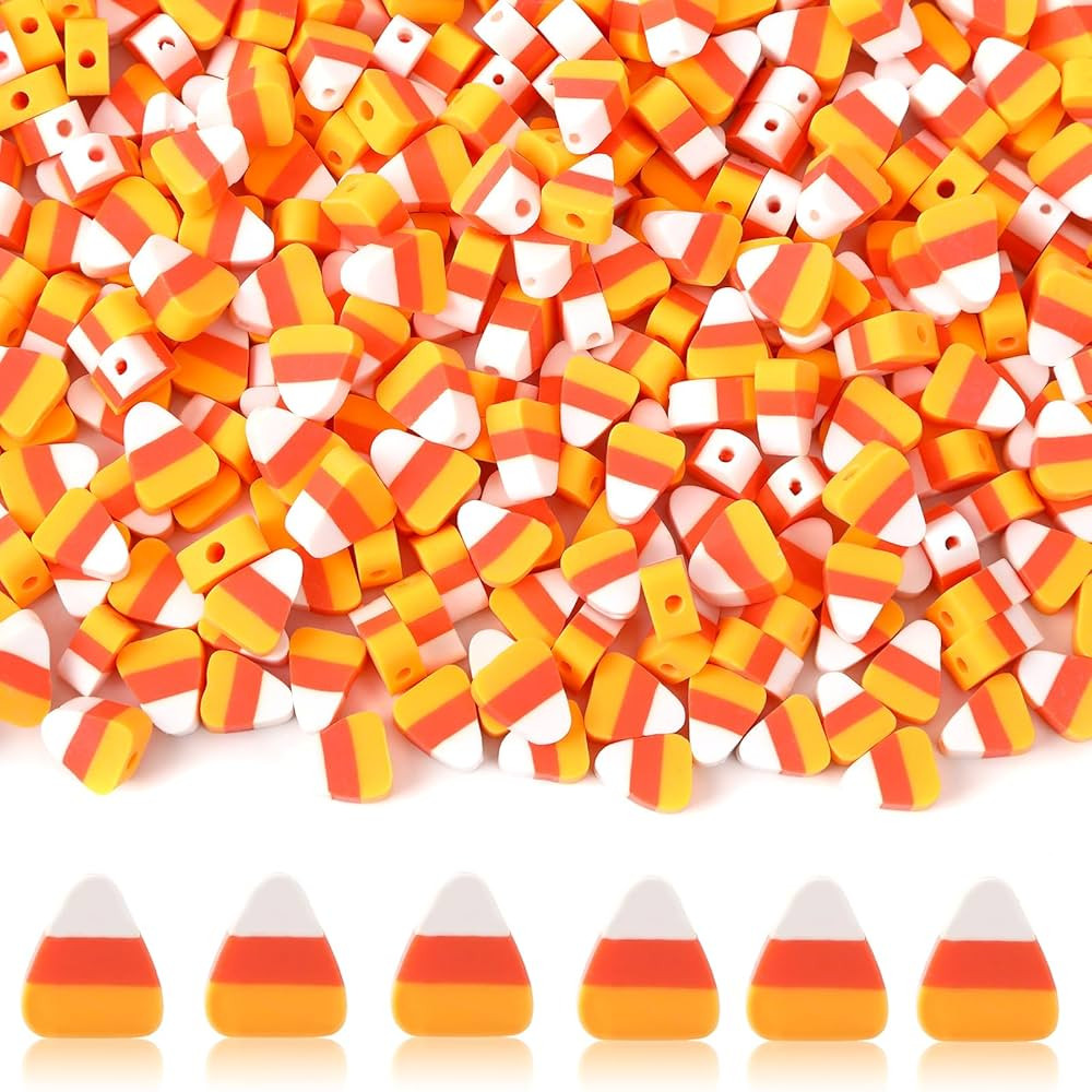 300Pcs Candy Corn Polymer Clay Beads, Fall Thanksgiving Halloween Clay Bead Fake Corn Spacer Bead... | Amazon (US)