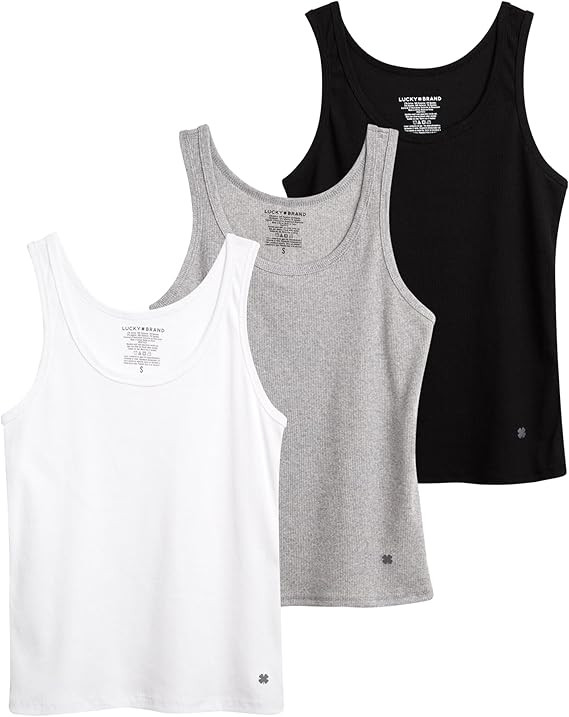 Lucky Brand Women's Tank Top - 3 Pack Stretch Cotton Scoop Neck Ribbed Sleeveless T-Shirt (S-XL) | Amazon (US)
