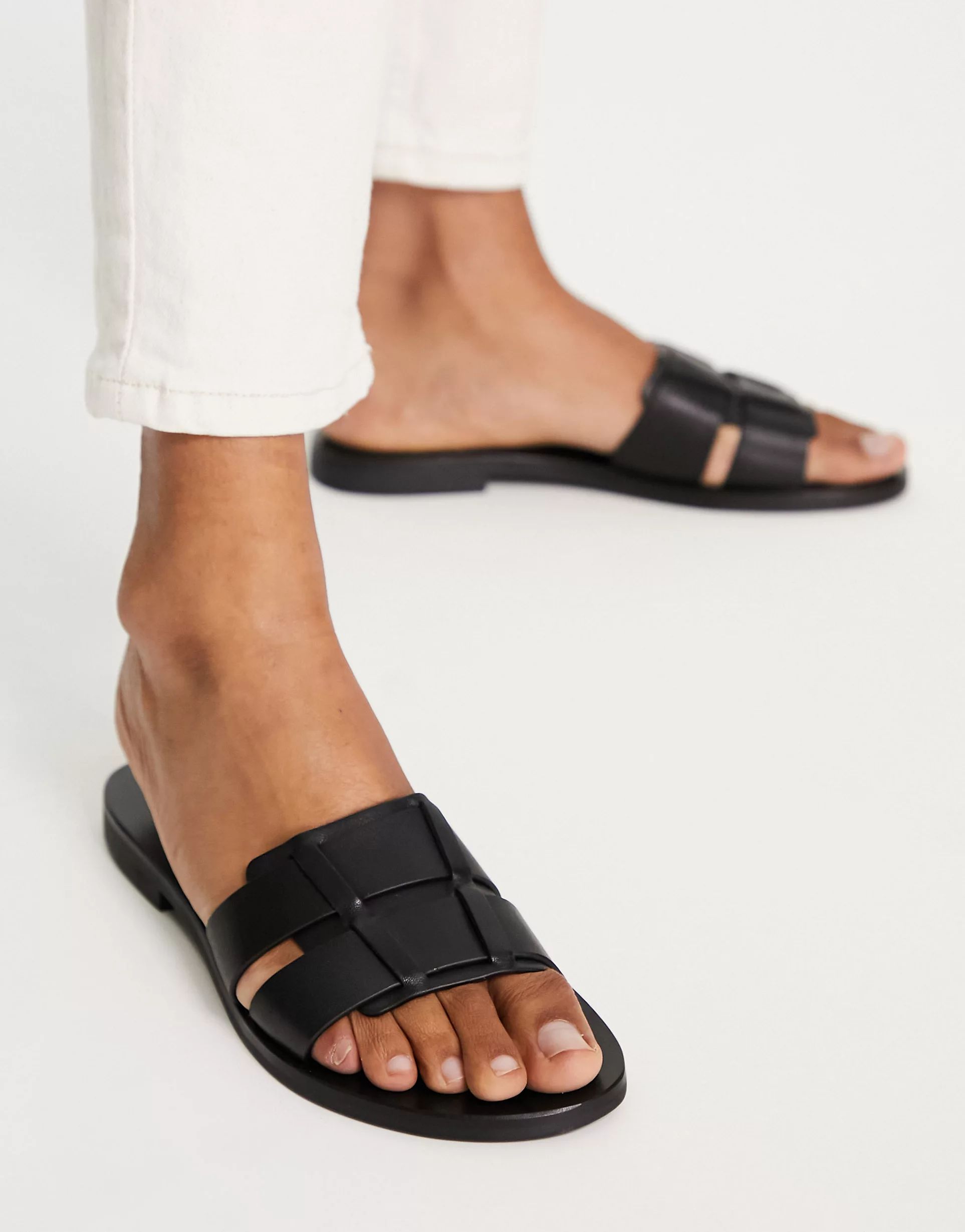 & Other Stories leather braided flat sandals in black | ASOS (Global)