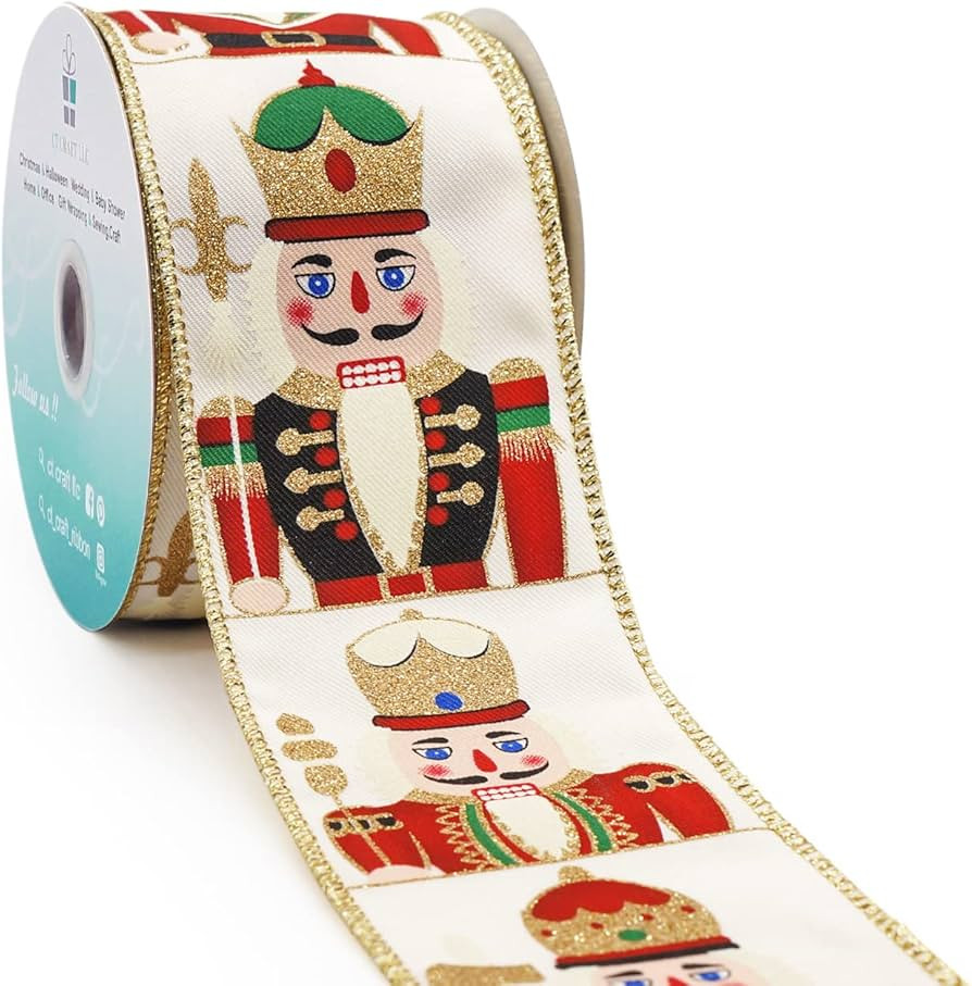 CT CRAFT LLC Ivory Satin Toy Soldier with Wired Ribbon 2.5 Inch x 10 Yards for Christmas Home Dec... | Amazon (US)