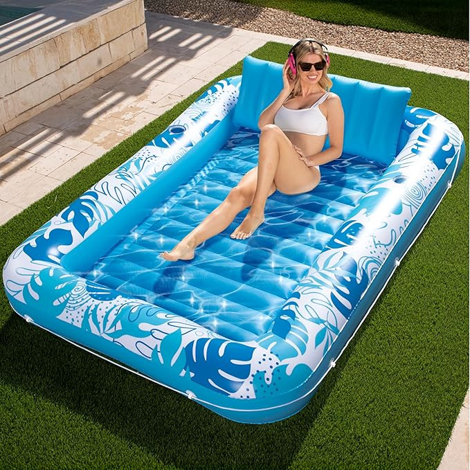 SLOOSH Inflatable Tanning Pool Lounger Float, 85" x 57" Extra Large Pool Floats Adult with Pillow... | Amazon (US)