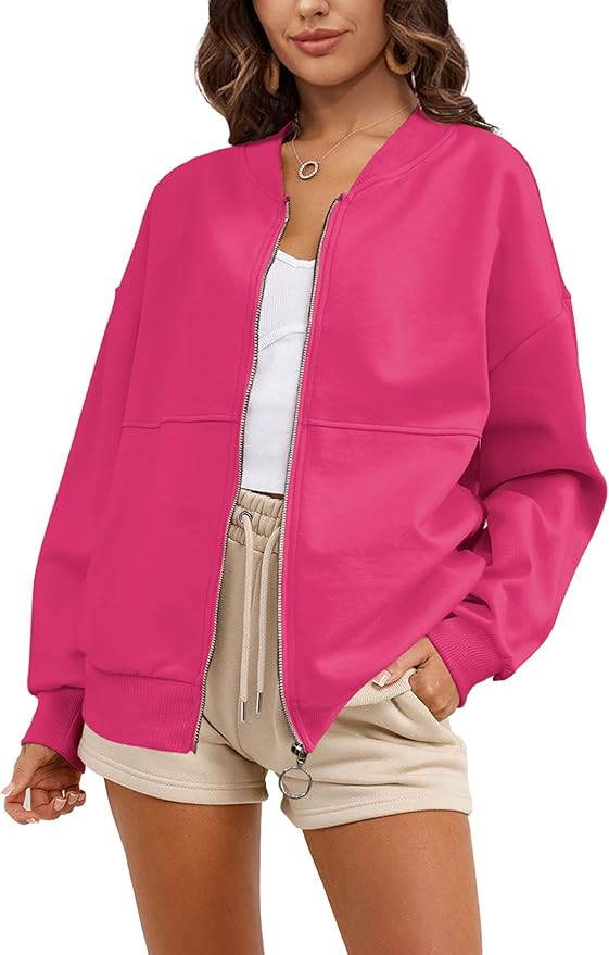 SuperPrity Women Crewneck Zip Up Sweatshirts Long Sleeve Oversized Jacket Coat Pocket Casual Hood... | Amazon (US)