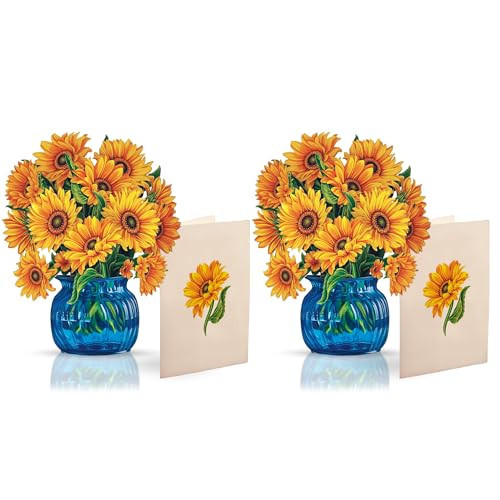 Freshcut Paper Pop Up Cards, Mini Sunflowers (Set of 2), 6 Inch Mini Sized Forever Flower Bouquet 3D Popup Greeting Card, Birthday Cards, Thank You Card, Blank Notecard & Envelope | Amazon (US)