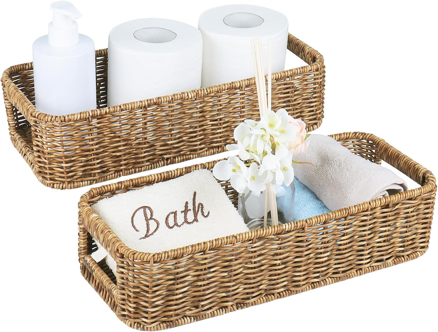 Waterproof Wicker Toilet Paper Storage Basket Handle,Tan 2pack | Amazon (US)