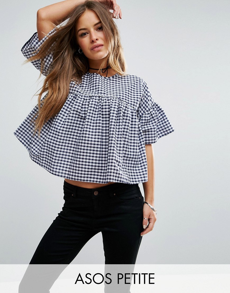 ASOS PETITE Smock Top in Gingham - Multi | ASOS US