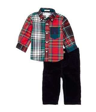 Baby Boys 3-24 Months Long-Sleeve Tartan Plaid Fun Shirt & Solid Corduroy Pant Set | Dillard's