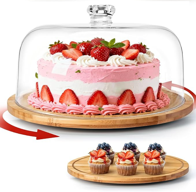 Masthome Cake Stand with Lid, 12 Inch Wooden Cake Plate with Clear Dome, Cake Dome with Acrylic C... | Amazon (UK)