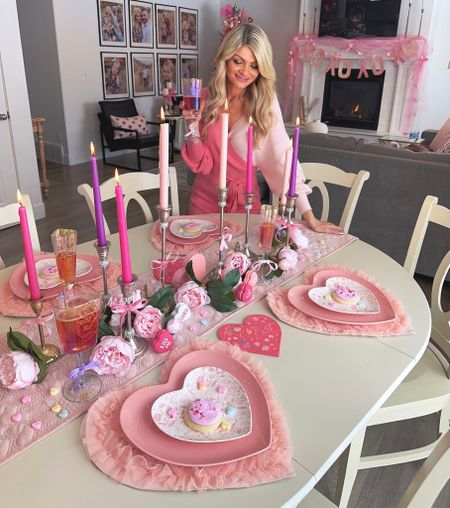 Valentines tablescape 💝 I have Amazon links for my sweater dress, glasses, some dishes, and candles. Some are the exact and some are similar because they were purchased last year. 

#LTKSeasonal #LTKhome #LTKMostLoved