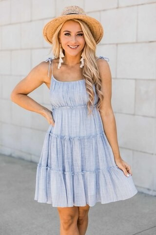 Fun Days Ahead Chambray Babydoll Dress Blue | The Pink Lily Boutique