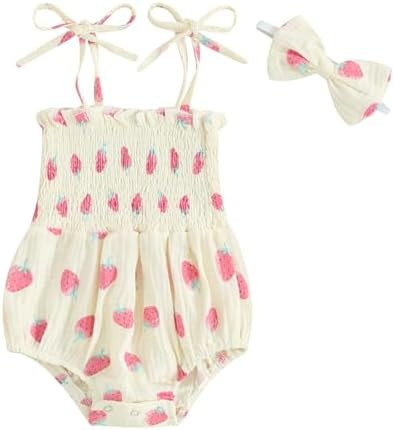 Toddler Baby Girl Clothes Summer Sleeveless Romper Bodysuit Ruffle Playsuit with Headband | Amazon (US)
