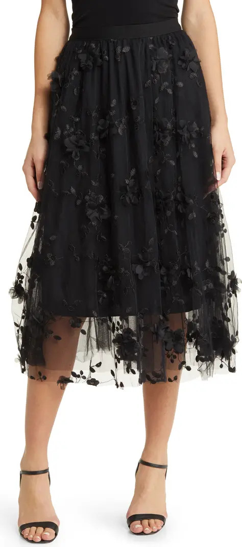 Audra Floral Appliqué Chiffon Maxi Skirt | Nordstrom