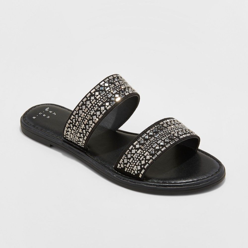 Women's Kersha Embellished Slide Sandals - A New Day Black 9.5 | Target