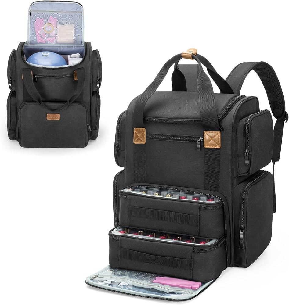 Nail Polish Backpack Holds 70 Bottles and Nail Lamp, Black | Amazon (US)