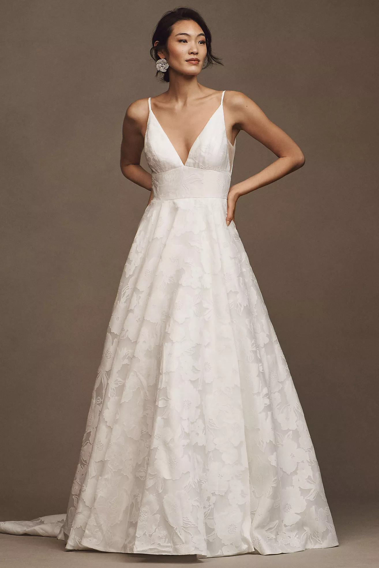 Jenny by Jenny Yoo Hawkins V-Neck A-Line Printed Organza Wedding Gown | Anthropologie (US)