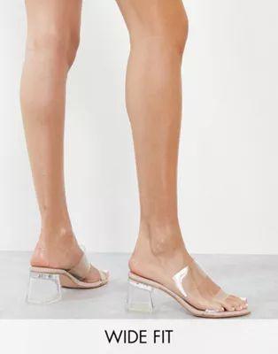 Public Desire Wide Fit Aries mules with clear straps in beige | ASOS (Global)