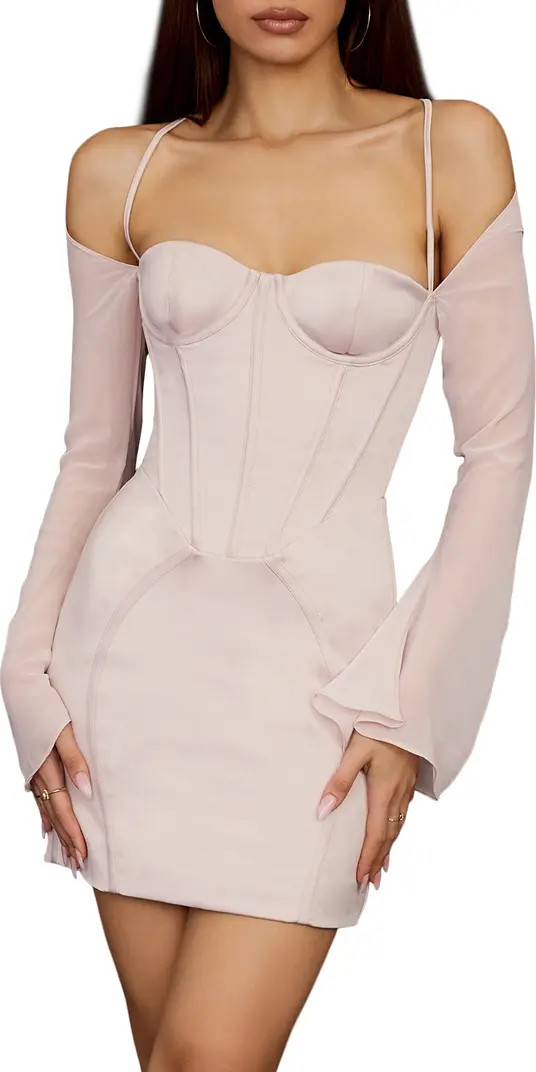 HOUSE OF CB Isra Long Sleeve Georgette Corset Minidress | Nordstrom | Nordstrom