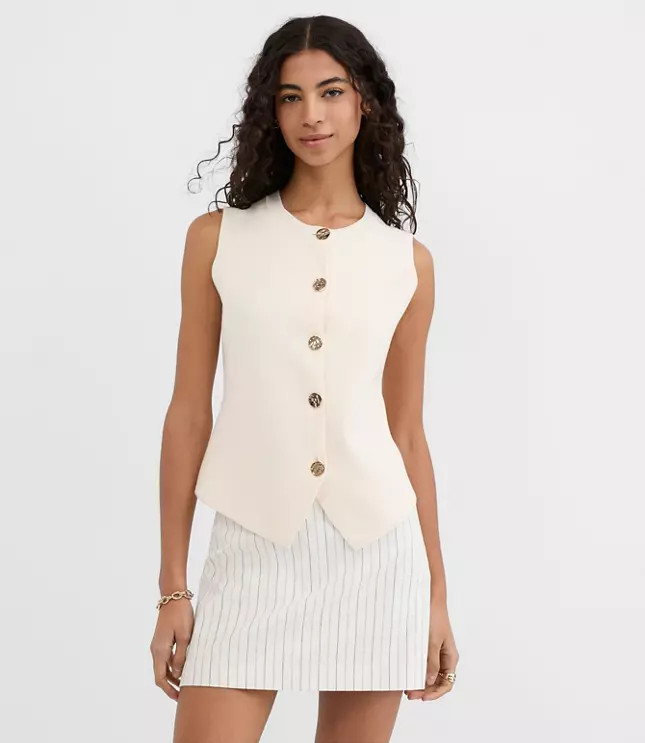 Petite Hammered Metallic Button Sweater Vest | LOFT