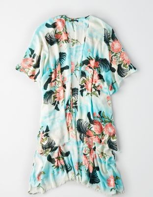 AEO Tropical Print Midi Kimono | American Eagle Outfitters (US & CA)
