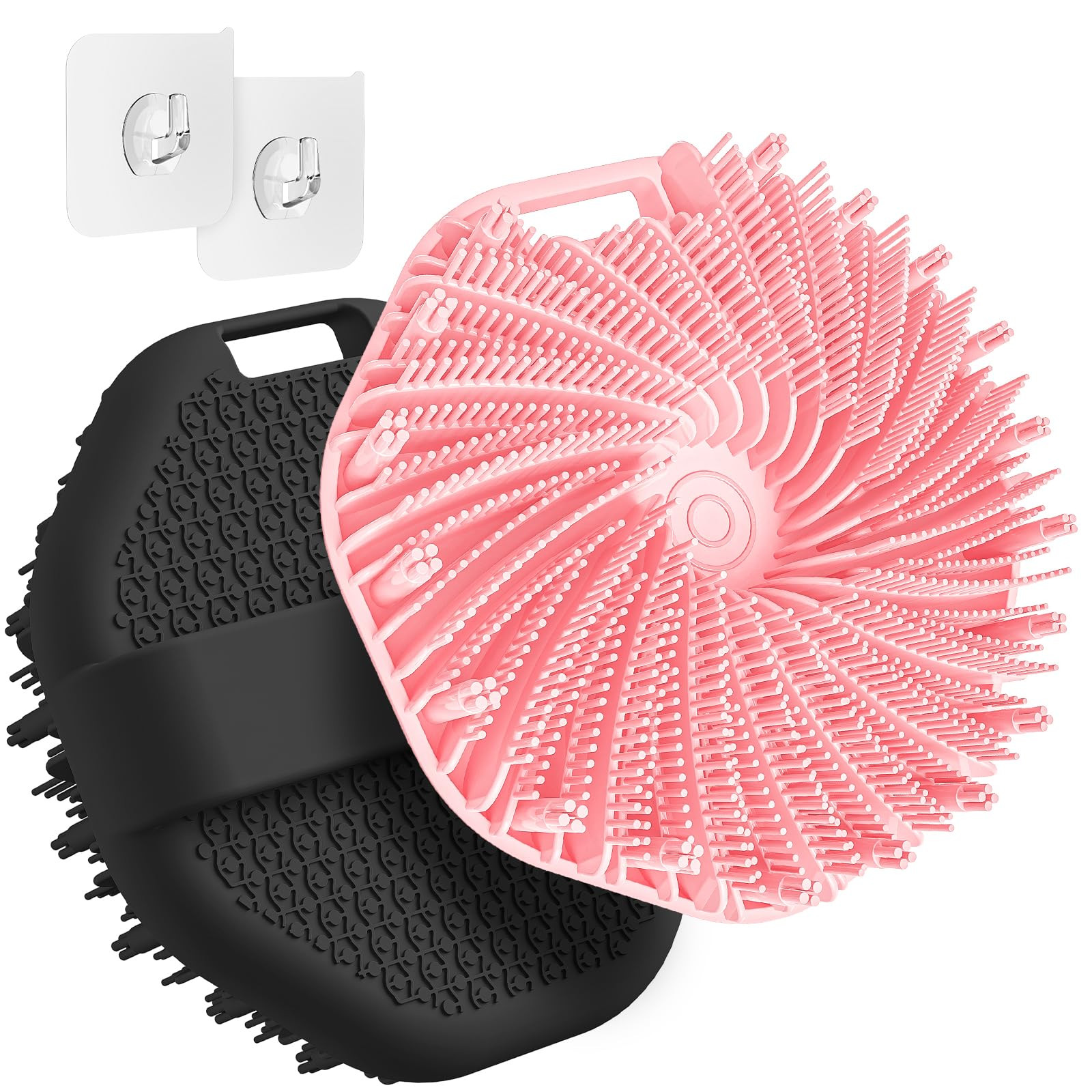 ManmiHealth 2 PCS Silicone Body Scrubber Shower Brush, Upgrade Super-Exfoliating Shower Scrubber with Non-Slip Hand Strap, Silicone Body Buffer for Use in Shower (Black+Pink) | Amazon (US)
