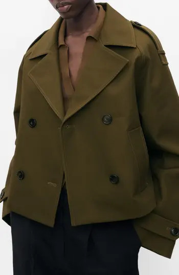 MANGO Oversize Crop Cotton Trench Coat in Khaki Green at Nordstrom Rack, Size Xx-Small | Nordstrom Rack