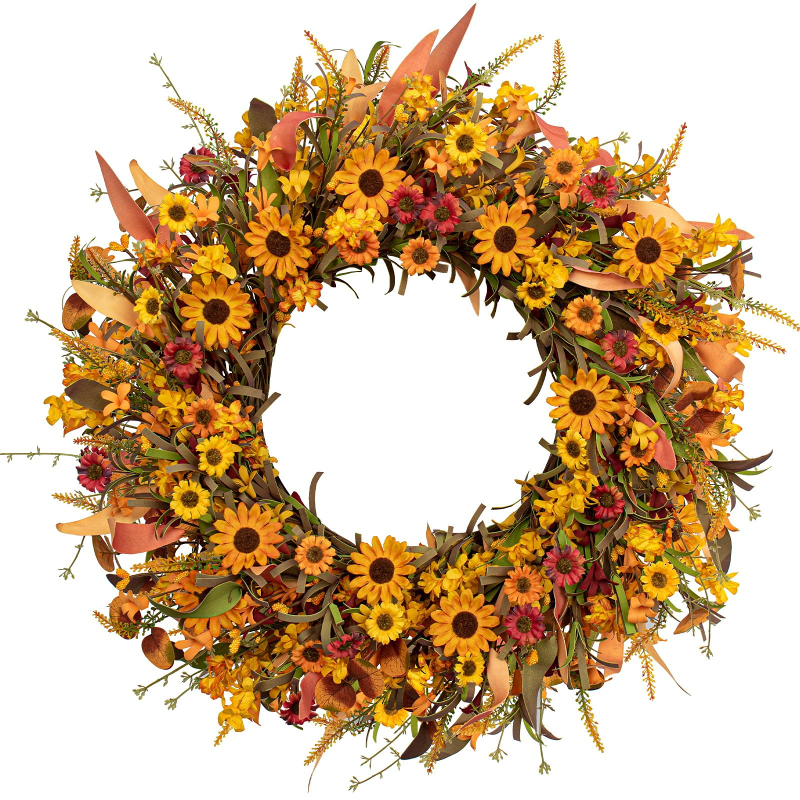 J'FLORU Artificial Fall Wreath 22 Inch Fall Wreaths for Front Door Autumn Porch Farmhouse Thanksg... | Amazon (US)