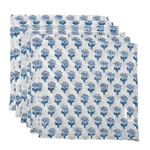 CPC Cloth Napkins Set of 6 Cotton Printed Dinner Block Print Napkins I Wedding Cocktail Cloth Floral Napkins I 18x18 in I Apatite Blue | Amazon (US)