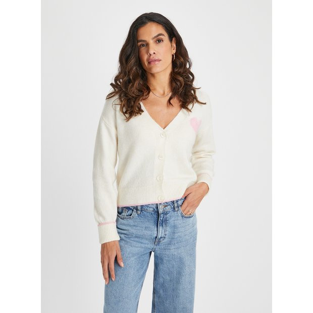 Buy Cream Pink Heart Cardigan 22 | Cardigans | Tu | Tu Clothing