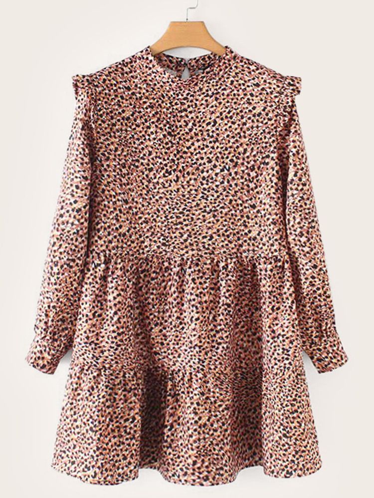 Keyhole Back Leopard Print Ruffle Dress | SHEIN