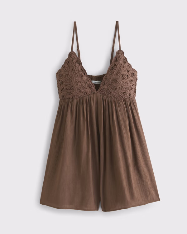 Bra-Free V-Neck Lace Flowy Romper | Abercrombie & Fitch (US)