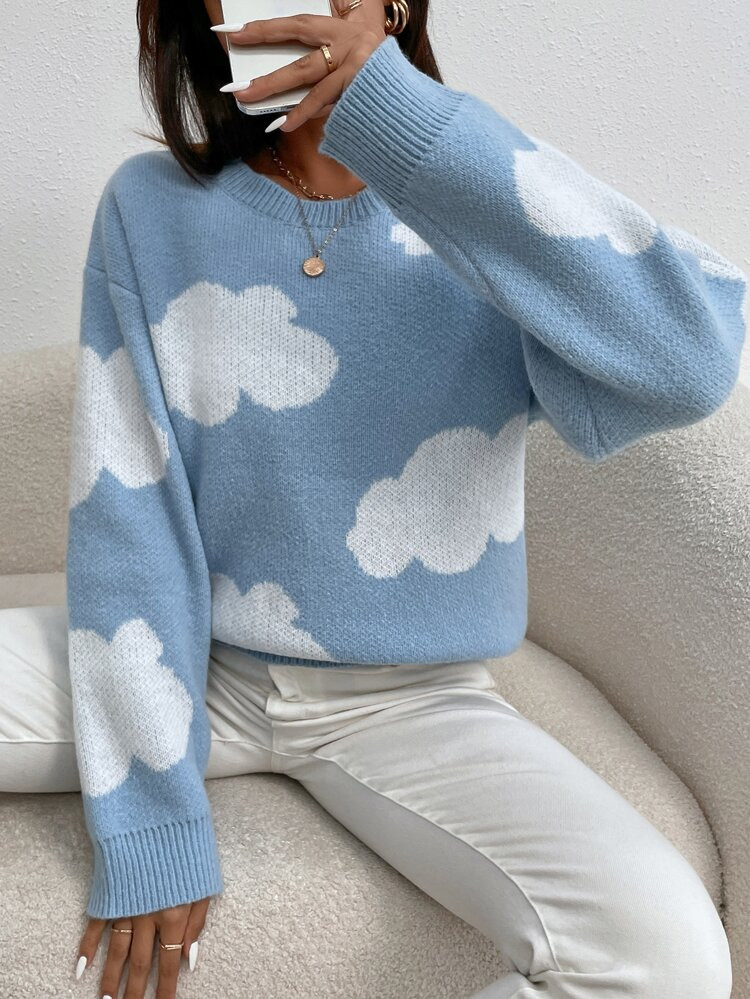 Cloud Pattern Drop Shoulder Sweater | SHEIN