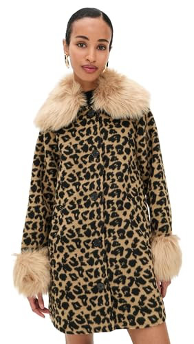 Never Fully Dressed Women's Leopard Coat with Fur Trims, Brown, M | Amazon (US)