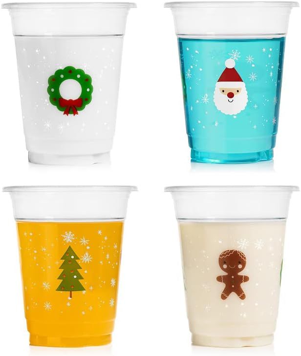 50 Pack Disposable Plastic Christmas Cups 12 oz. Santa Tree Wreath Gingerbread Clear Drinking Cup... | Amazon (US)