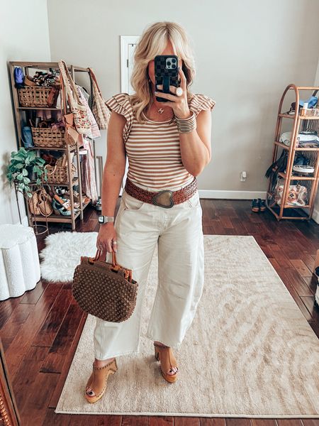 Let’s get ready for church ⛪️✨🫶🏼
Striped top M
Barrel jeans  stayed TTS in this creamy white 
Dingo sandals TTS 
Belt one size fits most 
Church outfit, spring outfit, summer outfit, barrel jeans, striped top, Amazon fashion 

#LTKworkwear #LTKstyletip #LTKover40