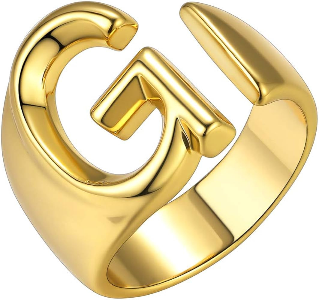 Amazon.com: GoldChic Jewelry Letter G Ring Gold For Women, 18K Gold Plated Adjustable Statement L... | Amazon (US)