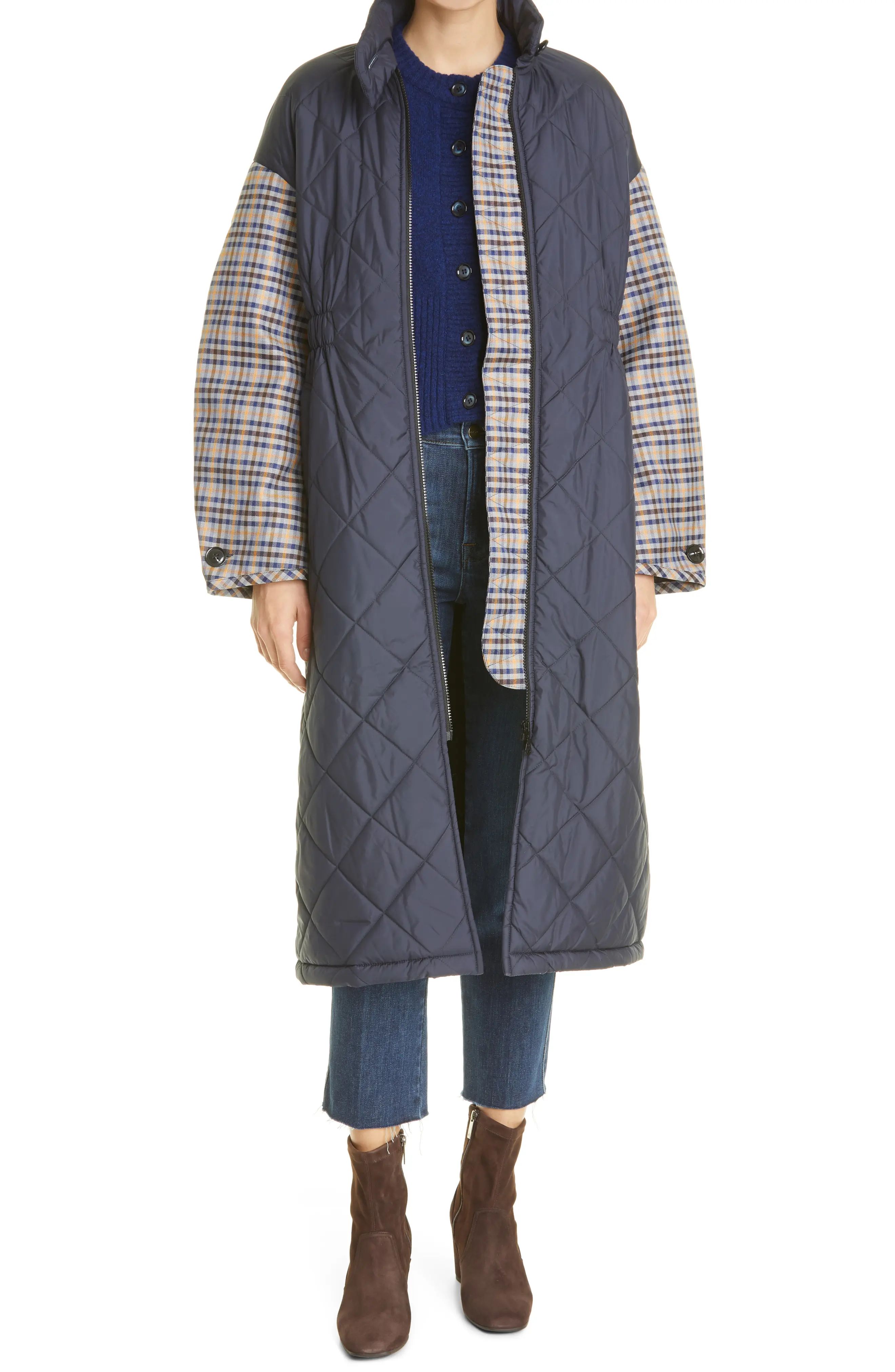 Baum und Pferdgarten Deadra Mixed Media Quilted Coat, Size Medium in Navy at Nordstrom | Nordstrom