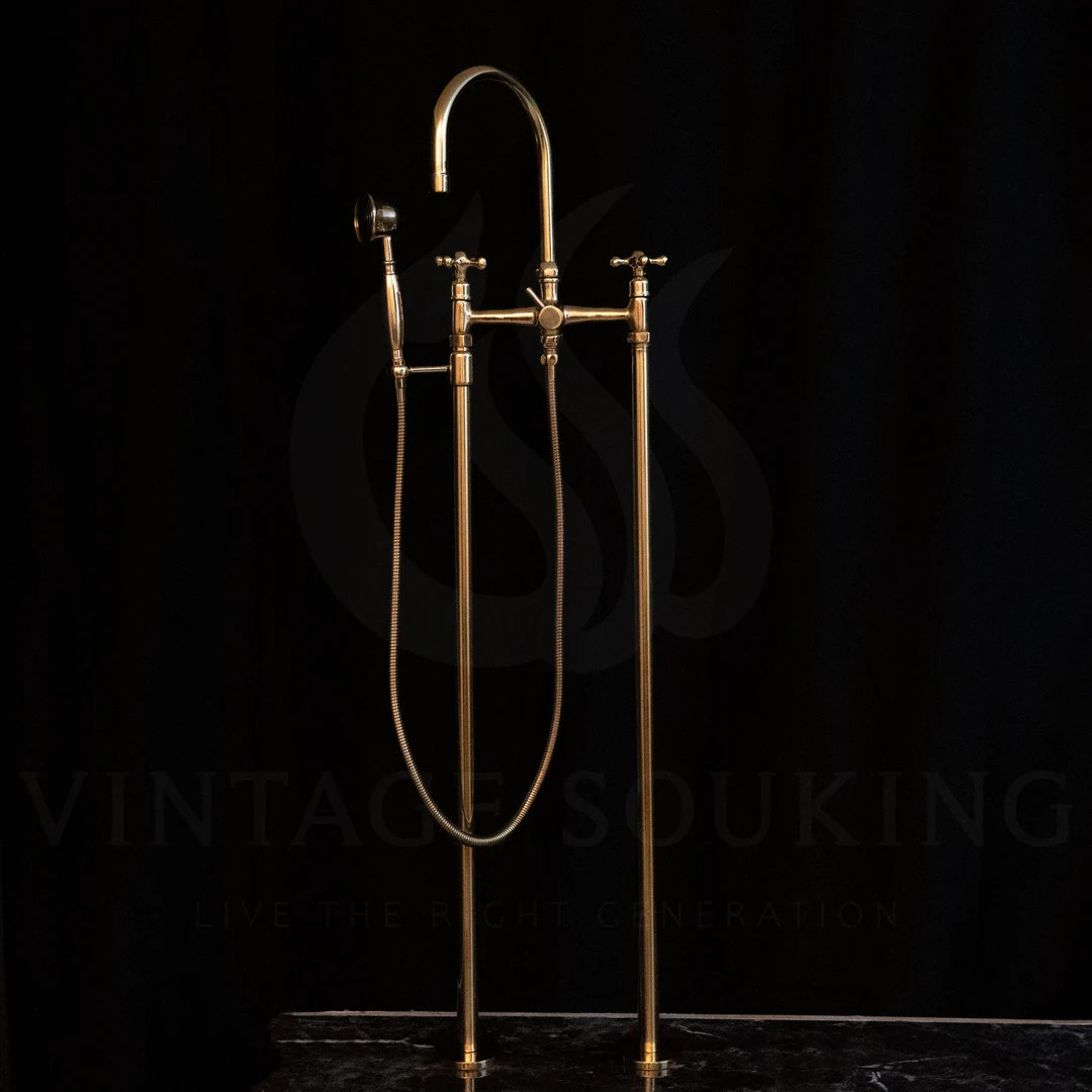 Unlacquered Brass Floor Mounted Tub Filler With Handshower - Etsy | Etsy (US)