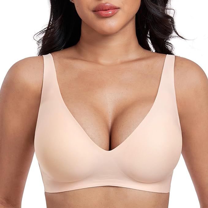Uroagous Deep V Bras for Women No Underwire Seamless Bralettes for Women Plunge T Shirt Bra Softl... | Amazon (US)