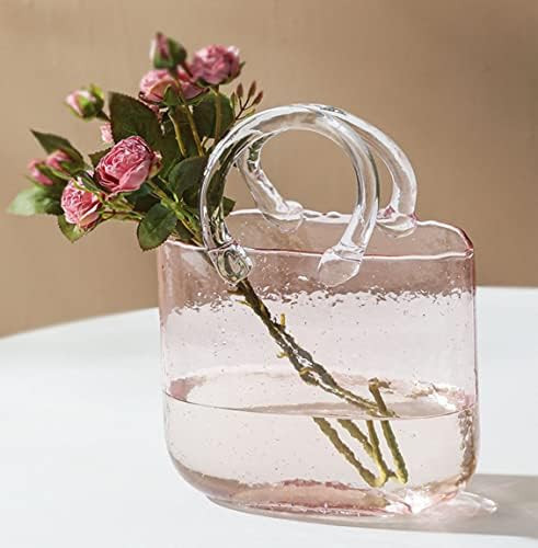 Hewego Glass Purse Vase for Flowers,Hand Blown Clear Vase with Bubbles in It,Bag Pink Glass Vase ... | Amazon (US)