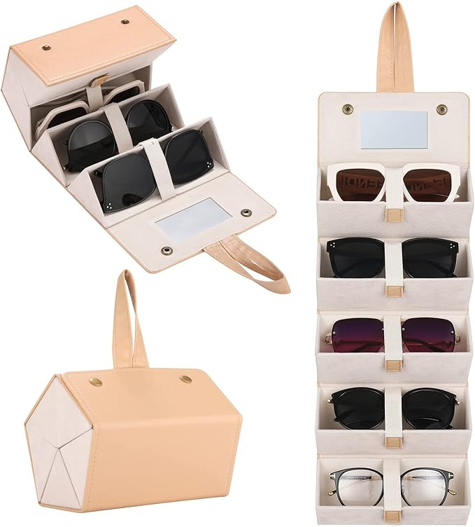 Muf Travel Sunglass Organizer, 4/5-Slot Leather Case for Multiple Sunglasses, Storage for Oversiz... | Amazon (US)