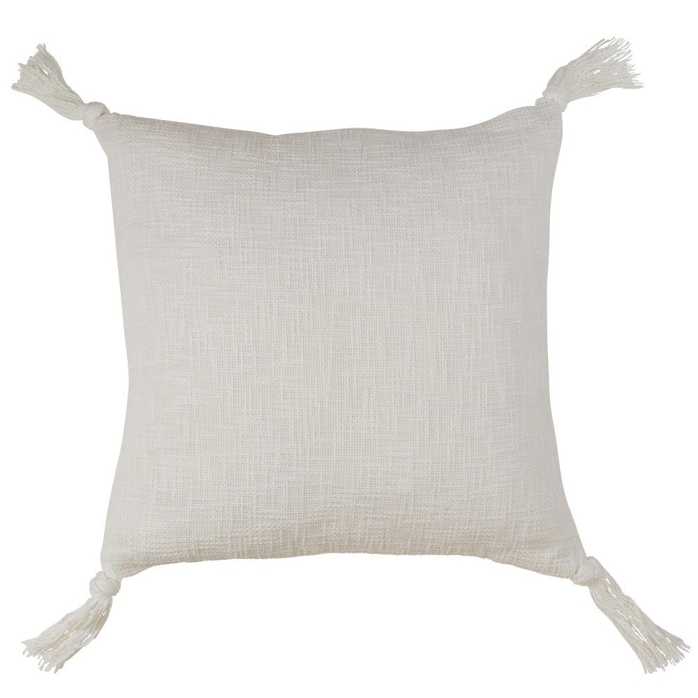 20""x20"" Oversize Solid Square Throw Pillow with Tassels Cream - Saro Lifestyle | Target