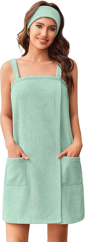 Ekouaer Towel Wrap for Women Spa Bath Robe Lightweight Terry Cloth Wrap Adjustable Shower Robe wi... | Amazon (US)