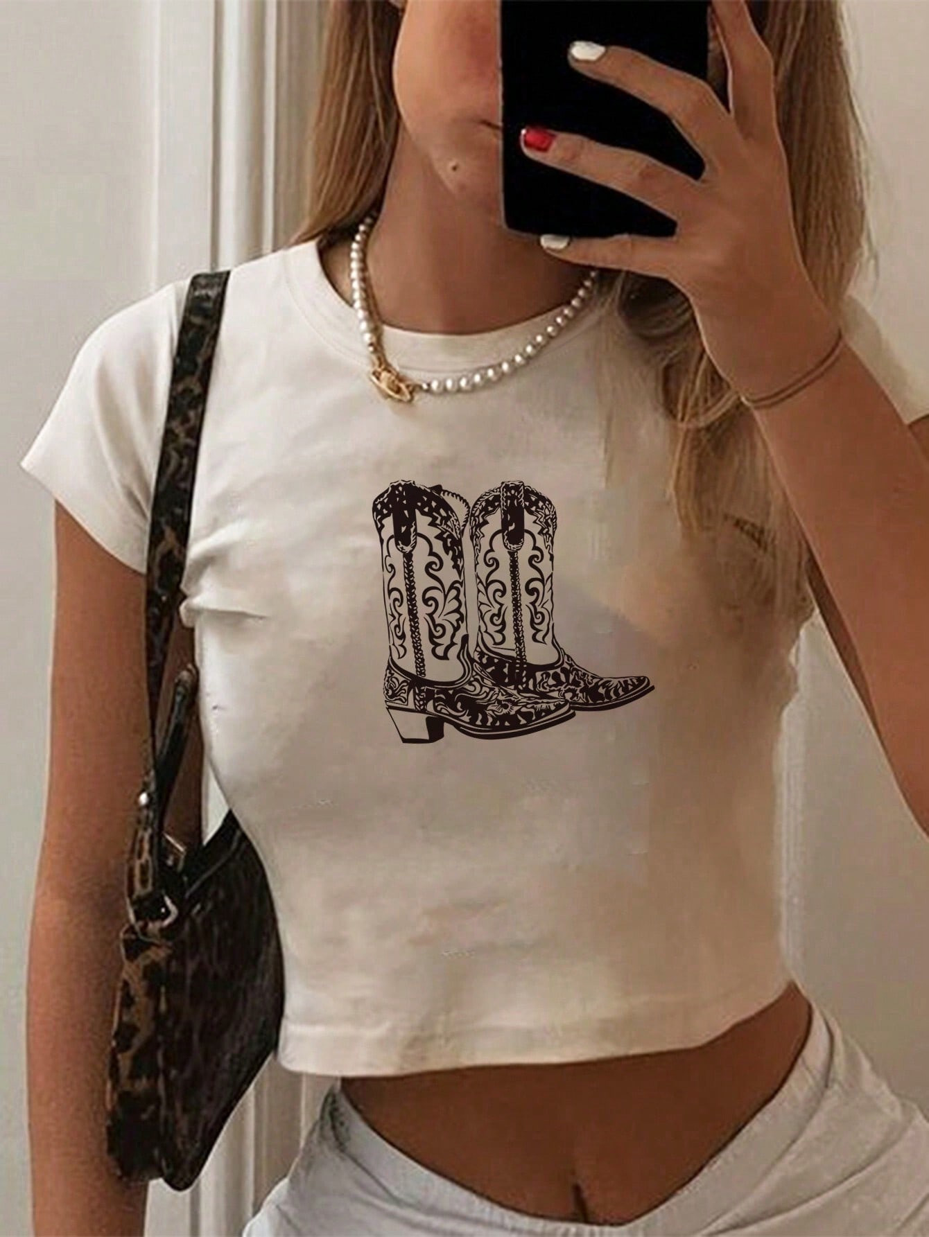 SHEIN EZwear Ladies' Y2K Style Western Cowboy Boots And Cropped T-Shirt, Summer | SHEIN USA | SHEIN