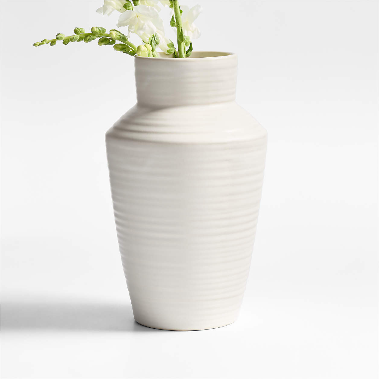 Cadeau Small White Stoneware Flower Vase 5.5" + Reviews | Crate & Barrel | Crate & Barrel